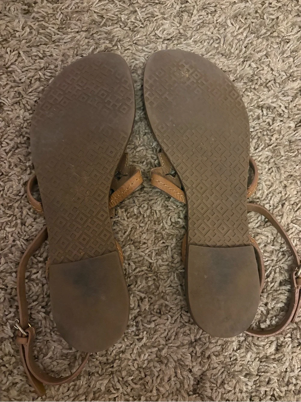 Tory Burch Tan Leather Sandals with Gold Logo Accents